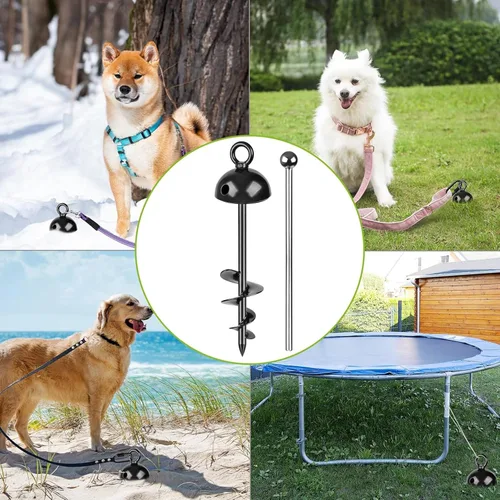 Miniatura 7 de Estaca de amarre resistente de 15" para perros, giro de 360°, sin enredos, fácil de instalar, para perros grandes de hasta 220 libras, perfecta