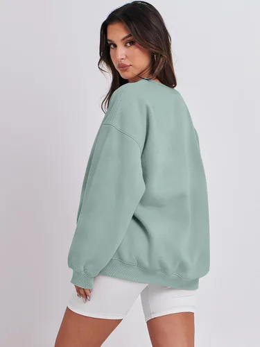 Miniatura 4 de ANRABESS Sudadera de gran tamaño para mujer, de forro polar, manga larga, cuello redondo, informal, para otoño 2023, ropa de moda