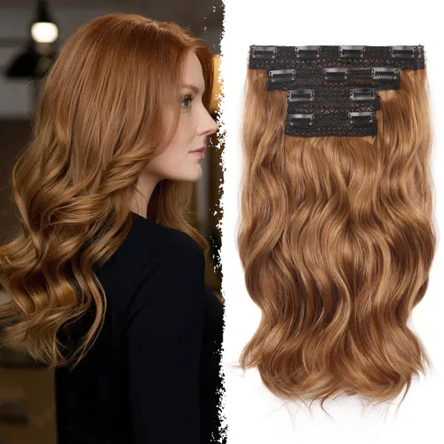 Miniatura 33 de 4 extensiones de cabello sintético con clip, extensiones de cabello rizado de 20 pulgadas de largo con clip (color: marrón medio)