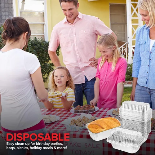 Miniatura 7 de Stock Your Home - Minimoldes desechables de aluminio con tapas, 450 g (paquete de 50 unidades) Nuevos y mejorados moldes de papel de aluminio