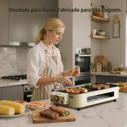 Miniatura 6 de AORAN - Parrillas eléctricas para interiores sin humo, parrilla de interior versátil sin humo para cocinar en casa, con parrillas de interior Blanco
