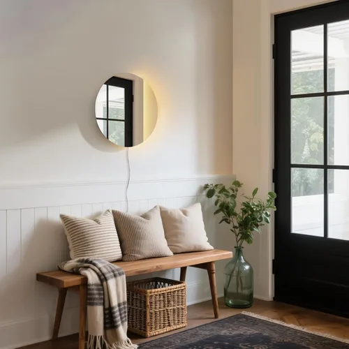 Miniatura 7 de ONEWISH Aplique de pared LED, lámpara de pared con espejo regulable, luces de pared redondas de 16.93 pulgadas para dormitorio con función