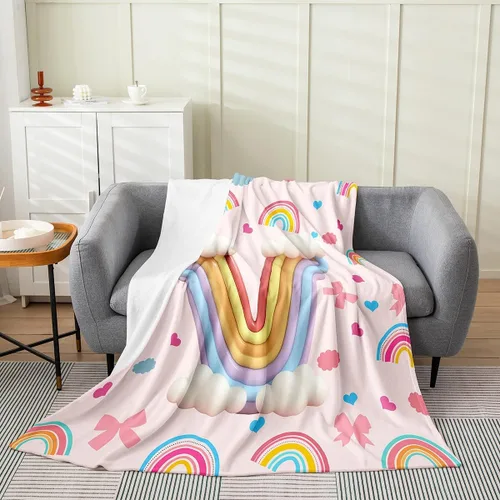 Miniatura 17 de Erosebridal Rainbow English Alphabet Fleece Throw Blanket 40"x50" - Ultra-Soft for Couch Sofa Bed,Cartoon Letters Flannel Blanket,Love Hearts Fuzzy