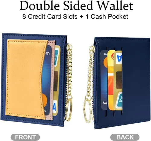 Miniatura 13 de URAQT Cartera para tarjetas de crédito, cartera minimalista de cuero delgado con cremallera, mini protector de tarjeta de crédito, llavero bolsillo