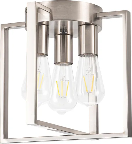 Lámpara de montaje empotrado de 3 luces, marco de metal de níquel cepillado con jaula de metal geométrica contemporánea, para sala de estar, cocina,
