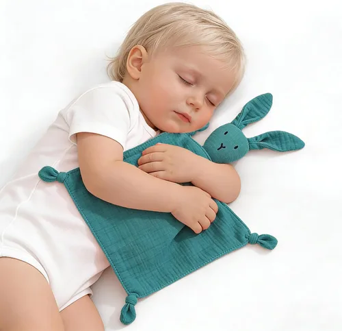 ZIGJOY Bunny Lovey - Manta de seguridad de muselina de algodón suave y transpirable para bebés, regalos para recién nacidos, niños y niñas, azul
