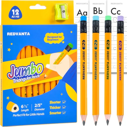 Miniatura 8 de Jumbo HB - Lápices preafilados #2 para niños en edad preescolar, lápices gruesos de agarre triangular grueso con borradores sin látex, resistentes a