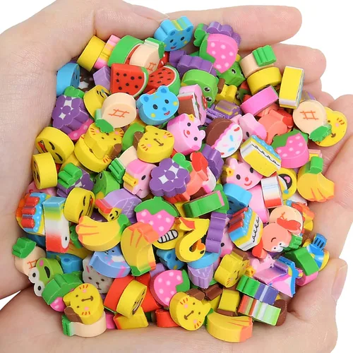 Miniatura 7 de 300 unidades de mini borradores para niños, divertidos animales, frutas, animales, números, tartas, caras sonrientes, varios borradores novedosos