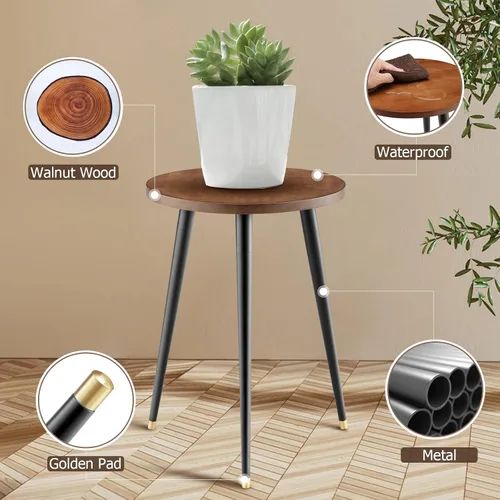 Miniatura 5 de KINNARY Soporte para plantas de interior, mesa de madera de mediados de siglo para macetas, soporte alto de metal resistente, decoración moderna