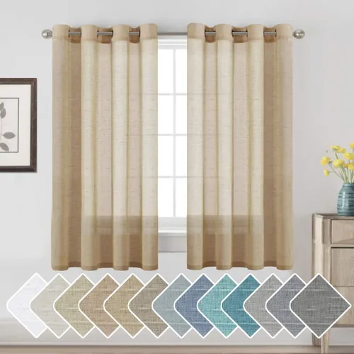 Miniatura 85 de H.VERSAILTEX Cortinas de 96 pulgadas de largo, cortinas de lino/cortinas transparentes de mezcla de lino natural/paneles/cortinas para sala