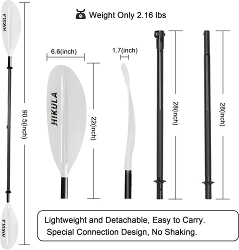 Miniatura 3 de Kayak Paddle 4 Pieces Aluminum Shaft and PP Blade Floating 86.6in/220cm, 90.5inch/230cm Lightweight Oars Gris