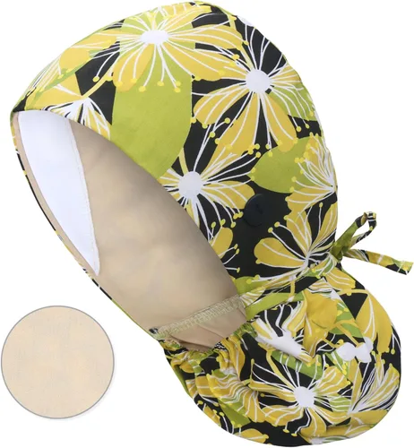 Miniatura 43 de QBA Gorra de trabajo ajustable con botón, gorro forrado de satén, gorro de trabajo de algodón, banda elástica para atar en la espalda, unisex Pt