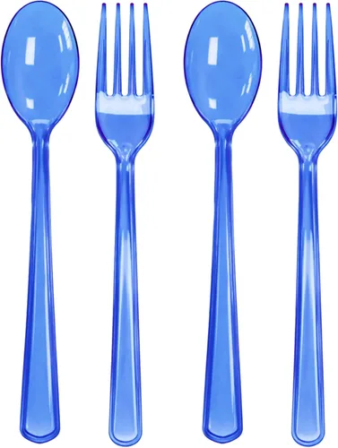 Miniatura 24 de Juego de cuchara y tenedor rosa intenso (50 cada uno) – Vajilla rosa intenso para fiestas, cubiertos de plástico duradero, cubiertos