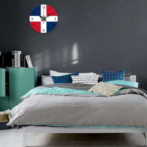 Miniatura 4 de Reloj de pared con diseño de bandera de República Dominicana, de 10 pulgadas, funciona con pilas, silencioso, sin tictac, números arábigos, reloj