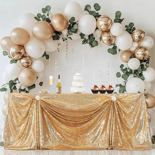 Miniatura 191 de PartyDelight Mantel de lentejuelas redondo de 50 pulgadas, color dorado claro, adorno de mesa para decoración de bodas, fiestas, cumpleaños