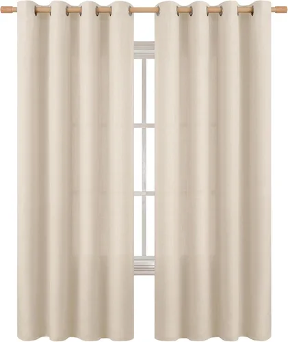 Miniatura 81 de BGment Cortinas de Lino Beige de 63 Pulgadas de Largo 2 Paneles - Tratamientos para Ventanas con Textura de Arpillera Filtrantes de Luz Cortinas