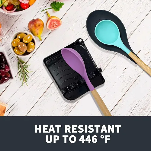 Miniatura 5 de Paquete de 2 cucharas para múltiples utensilios con almohadilla de goteo, antideslizante, resistente al calor, soporte para cuchara de cocina