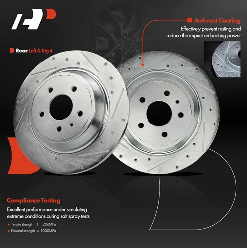 Miniatura 2 de A-Premium Rotores de freno de disco perforados y ranurados traseros de 12.44 pulgadas (12.441 in) compatibles con modelos Ford y Lincoln