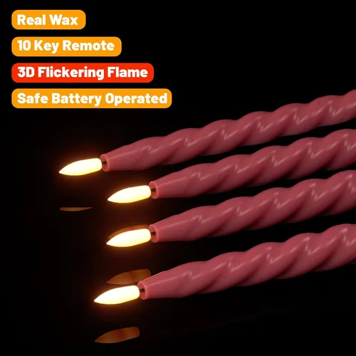 Miniatura 3 de Wondise Velas Cónicas Sin Llama con Control Remoto Temporizador, Candelabros Rojos Cerosos Reales a Batería Velas LED de Mecha 3D para Decoración