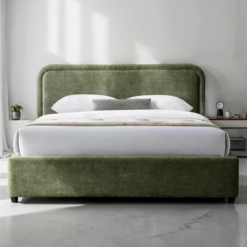 Miniatura 20 de Chloe - Cama de plataforma tapizada No requiere somier (borde negro, marco de cama queen)
