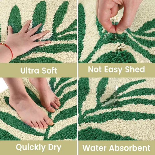 Miniatura 7 de Hi Space Alfombras de baño de 24 x 16 pulgadas con hojas para baño, antideslizante, lavable a máquina, suave, absorbente, bonita alfombra de baño