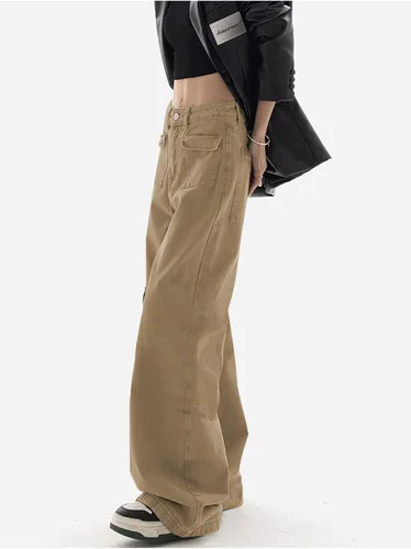 Miniatura 5 de Dokotoo Pantalones cargo para mujer, holgados, de pierna ancha, cintura alta, pantalones casuales de jean elásticos