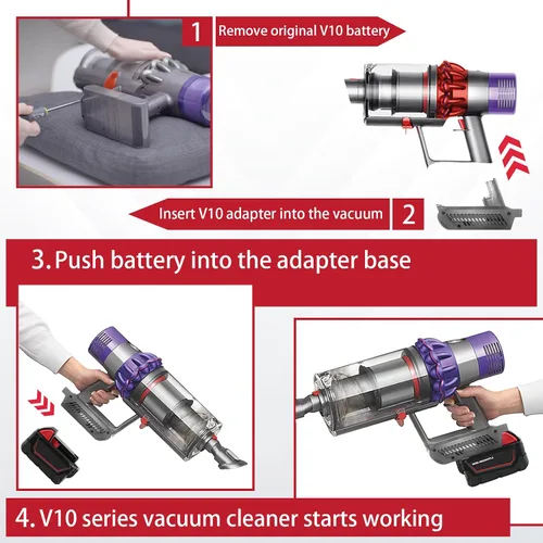 Miniatura 4 de Adaptador V10 para batería Milwaukee 18V M18 – Convertidor atornillado apto para aspiradoras Dyson V10 Cyclone Animal Absolute Motorhead SV12