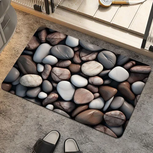 Miniatura 14 de Alfombra de baño, diseño abstracto de mármol azul y dorado, antideslizante, de secado rápido, súper absorbente, delgada, para debajo de la puerta