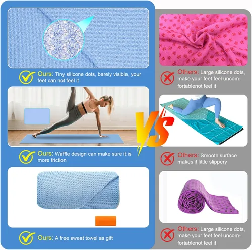 Miniatura 7 de Toalla antideslizante para yoga caliente, con una toalla para sudor, agarre antideslizante, diminutos puntos de agarre de silicona, fibra de gofre