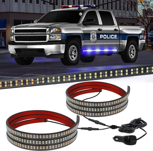 XRIDONSEN 2 piezas de 70 pulgadas de luces de emergencia azules y blancas para camiones, tira de luces LED de 864 luces, luces de estribo, luces