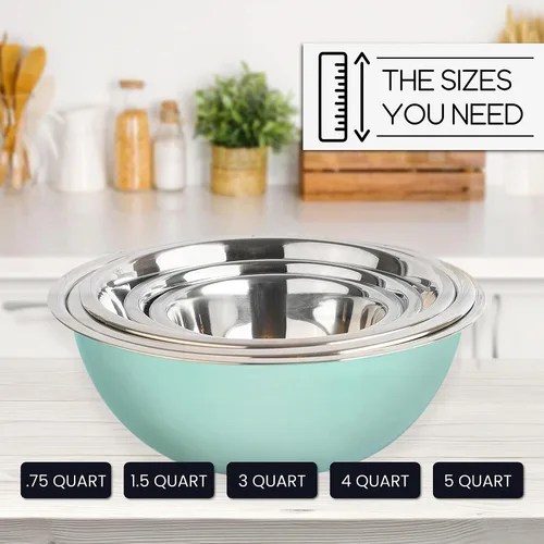 Miniatura 6 de WHYSKO Juego de tazones de acero inoxidable para mezclar alimentos, para el hogar, el refrigerador y la cocina, organizadores de almacenamiento