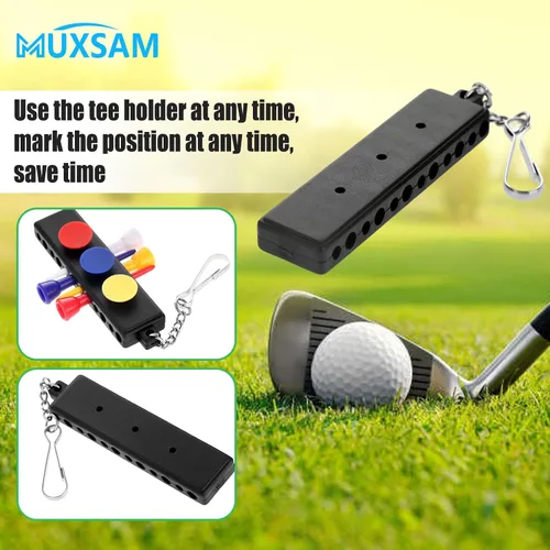 Miniatura 6 de MUXSAM Soporte para camiseta de golf negro para bolsa, paquete de 1 bolsa de golf con 12 agujeros en T, 3 agujeros para marcadores de bola, llavero