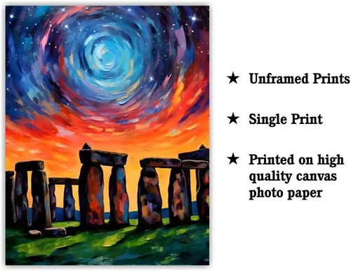 Miniatura 2 de Bestbuddy Pet 8X10 Noche estrellada sin marco Stonehenge Monumento Prehistórico Reino Unido Sitio Histórico Arqueología Viaje Pintura al óleo