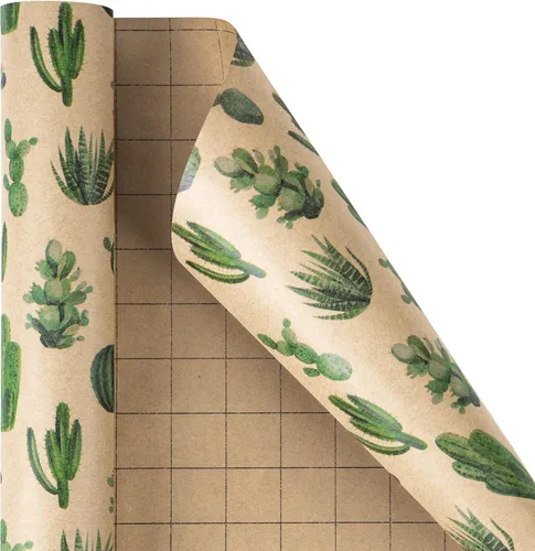 Miniatura 5 de RUSPEPA Rollo de papel de regalo Kraft, mini rollo, diseño de cactus para todas las ocasiones, 17 pulgadas x 32.8 pies