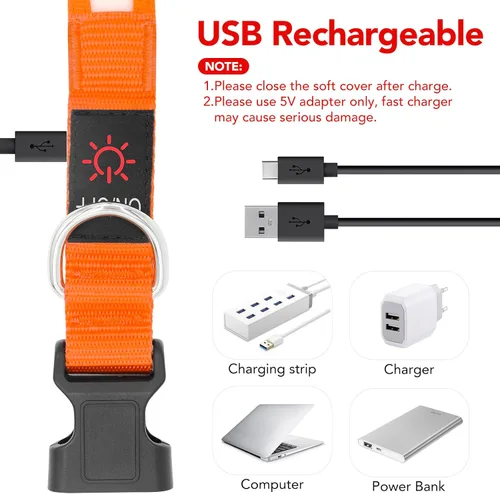 Miniatura 3 de Vizpet Collar LED para Perros, Collar para Perros con Luz Ajustable Recargable por USB Super Brillante Luz de Seguridad Collares Brillantes