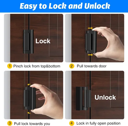 Miniatura 6 de Cerradura de puerta de seguridad para el hogar, cerradura de refuerzo de puerta a prueba de niños con 8 tornillos, 3 pulgadas, soporta 800 libras