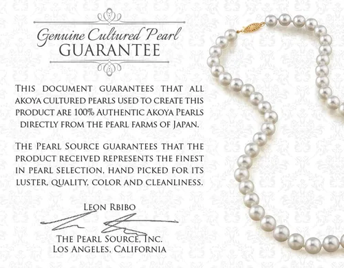 Miniatura 5 de The Pearl Source Juego de collar de perlas cultivadas Akoya de oro de 14 quilates de 6.5 a 0.276in de longitud de princesa para mujer, Perla, Perla