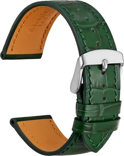 Miniatura 44 de WOCCI - Correas para reloj de cuero italiano, grano de cocodrilo en relieve, elige color y ancho 14 mm 18 mm 19 mm 20 mm 21 mm 22 mm, Negro