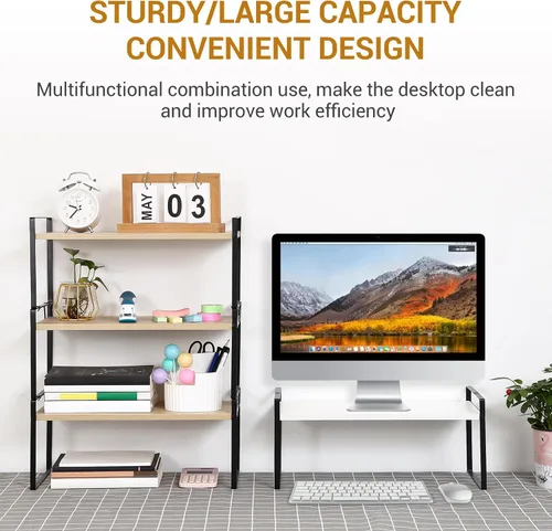 Miniatura 4 de YGYQZ - Organizador de escritorio de madera para oficina - Suministros de escritorio, lindo tocador, estante de almacenamiento y organización