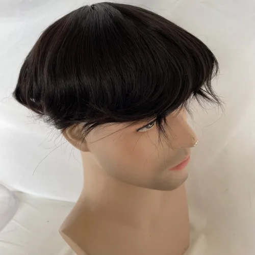 Miniatura 4 de Voloria Peluca de cabello humano europeo para hombre, 10x8 pulgadas, HD, encaje suizo, súper delgada, piel trasera, repuesto de cabello, color negro
