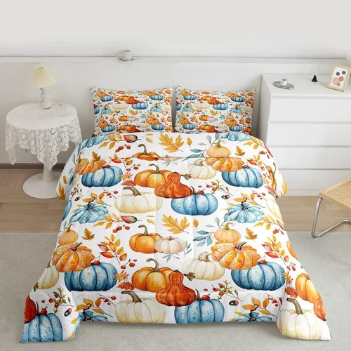 Miniatura 30 de Lindo juego de edredón de murciélago tamaño Queen con diseño de animales de Feliz Halloween, 3 piezas para decoración de habitación de niños