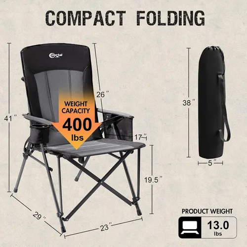 Miniatura 3 de Portal Silla de camping con soporte lumbar para adultos, plegable, portátil, respaldo alto, de gran tamaño, 400 libras