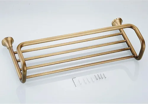 Miniatura 7 de Toallero de doble capa con toallero, toallero de latón antiguo montado en la pared, estante organizador de almacenamiento de baño europeo moderno