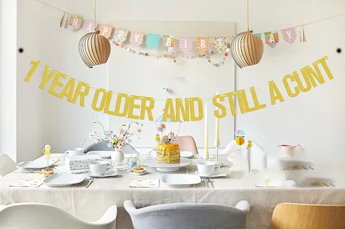 Miniatura 6 de Cartel de 1 año con texto en inglés "Bitch It's My Birthday", "Holy You're Old", divertido 16/18/21/30 cumpleaños con purpurina dorada