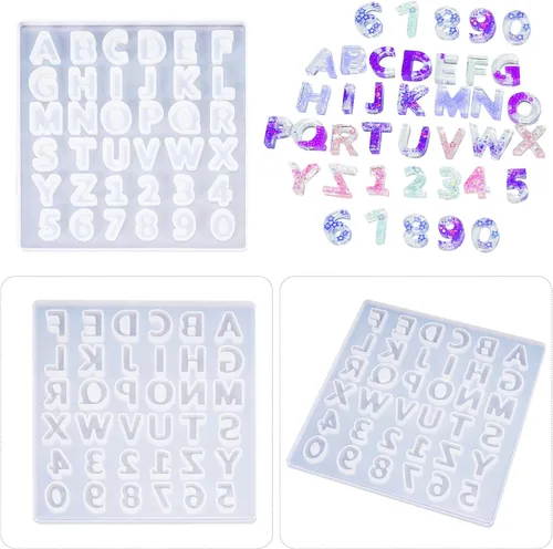 Miniatura 6 de Angel Wings Molde de silicona de resina con letras del alfabeto, 26 letras mayúsculas número 0-9, molde epoxi para hacer joyas, llavero molde