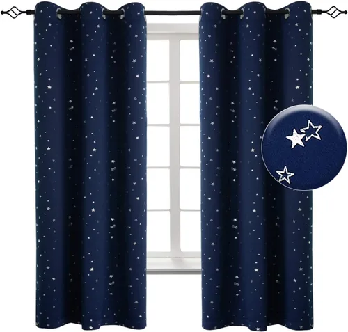 Miniatura 72 de BGment Cortinas opacas para dormitorio infantil, con aislamiento térmico, con ojales, estampado de estrellas plateadas, cortinas para oscurecer