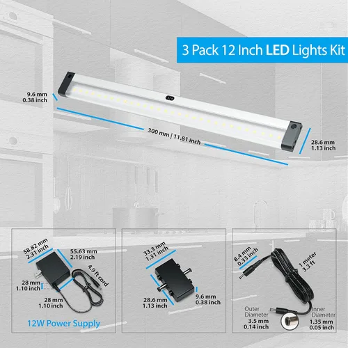 Miniatura 7 de 3 paneles de iluminación LED para debajo del gabinete EShine con sensor infrarrojo. Activación con movimiento de mano; brillante, fuerte y estable