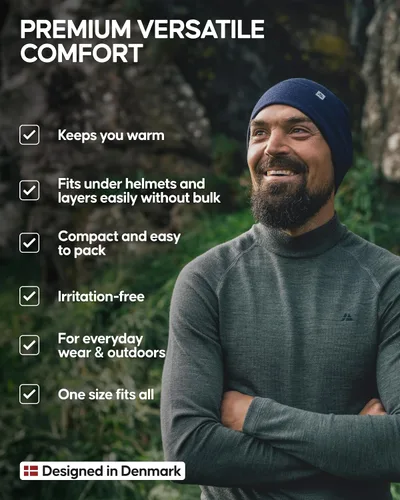 Miniatura 3 de DANISH ENDURANCE Gorro ligero de lana merino para hombres y mujeres, gorro térmico