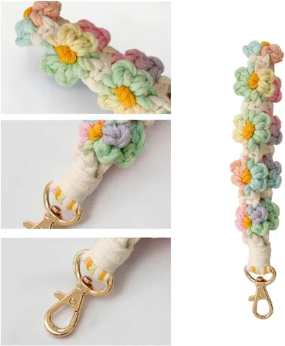 Miniatura 5 de Poagoep Llavero bohemio hecho a mano, llavero de muñeca, llavero de muñeca para llaves, lindo llavero de margarita para mujer