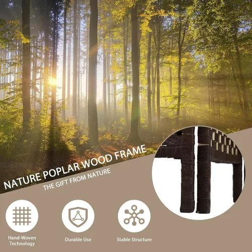 Miniatura 3 de Divisor de habitación plegable de 6 pies con fibra tejida de diamante, divisores de habitación portátiles para interiores y separadores para Marrón